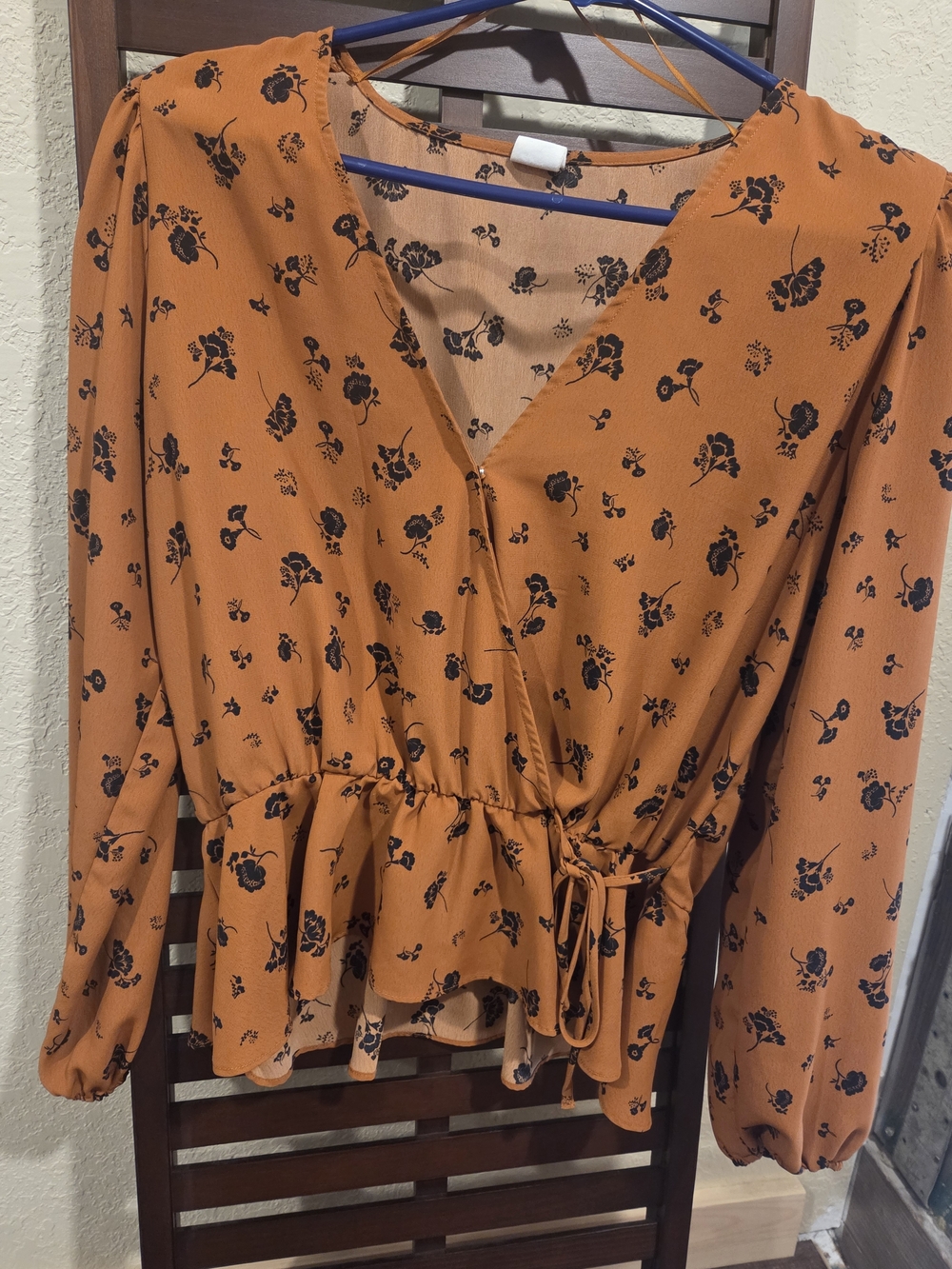 Melrose and Market Rust Orange Floral Tie-Waist Blouse